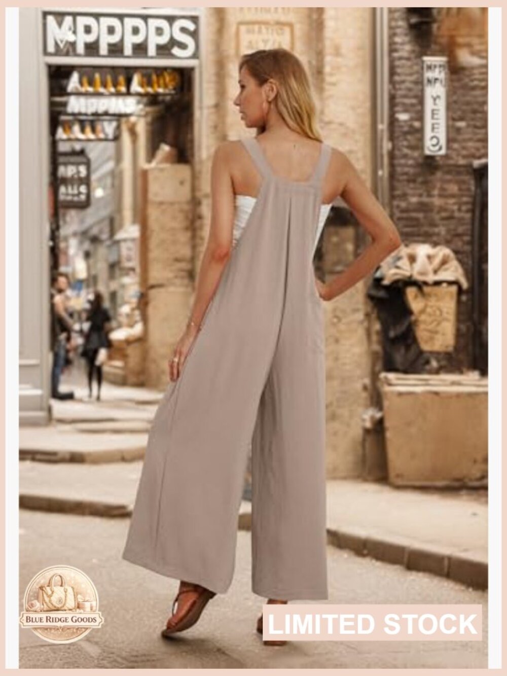 Wide Leg Jumpsuit with Pockets Casual Loose Romper Boho Summer Outfit - Picture 3 of 7